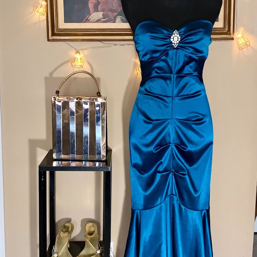 Jump Apparel by Wendy Chastain Teal ruched evening